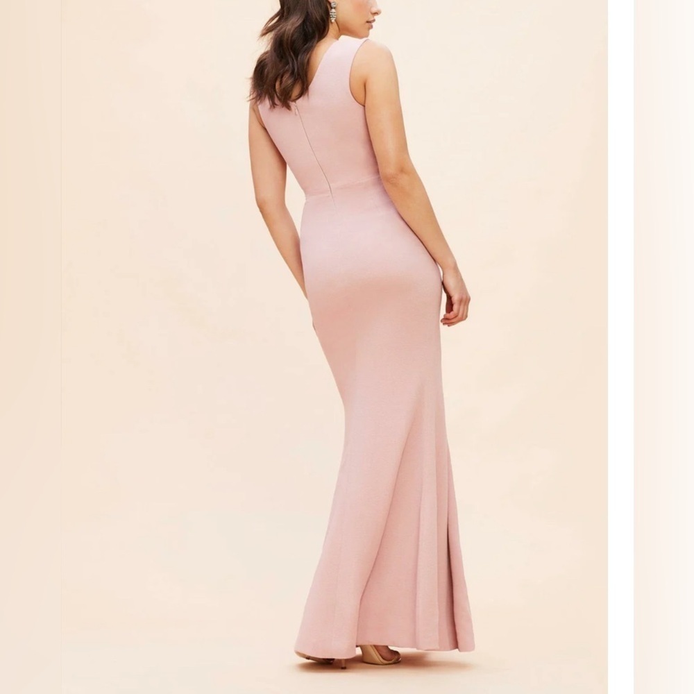 DRESS THE POPULATION BLUSH MAXI GOWN WITH SLIT LARGE NEW WITH TAGS - Picture 7 of 13